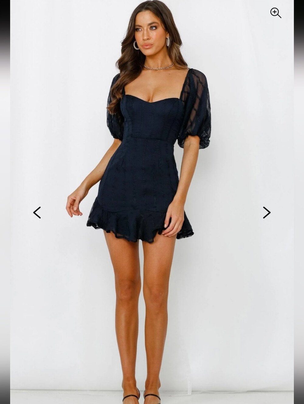 Navy Puff-Sleeve Mini Dress Ruffle Hem Lined Women's Size Medium NWT